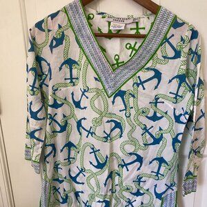 Gretchen Scott Designs Anchor White Green Blue Tunic XS